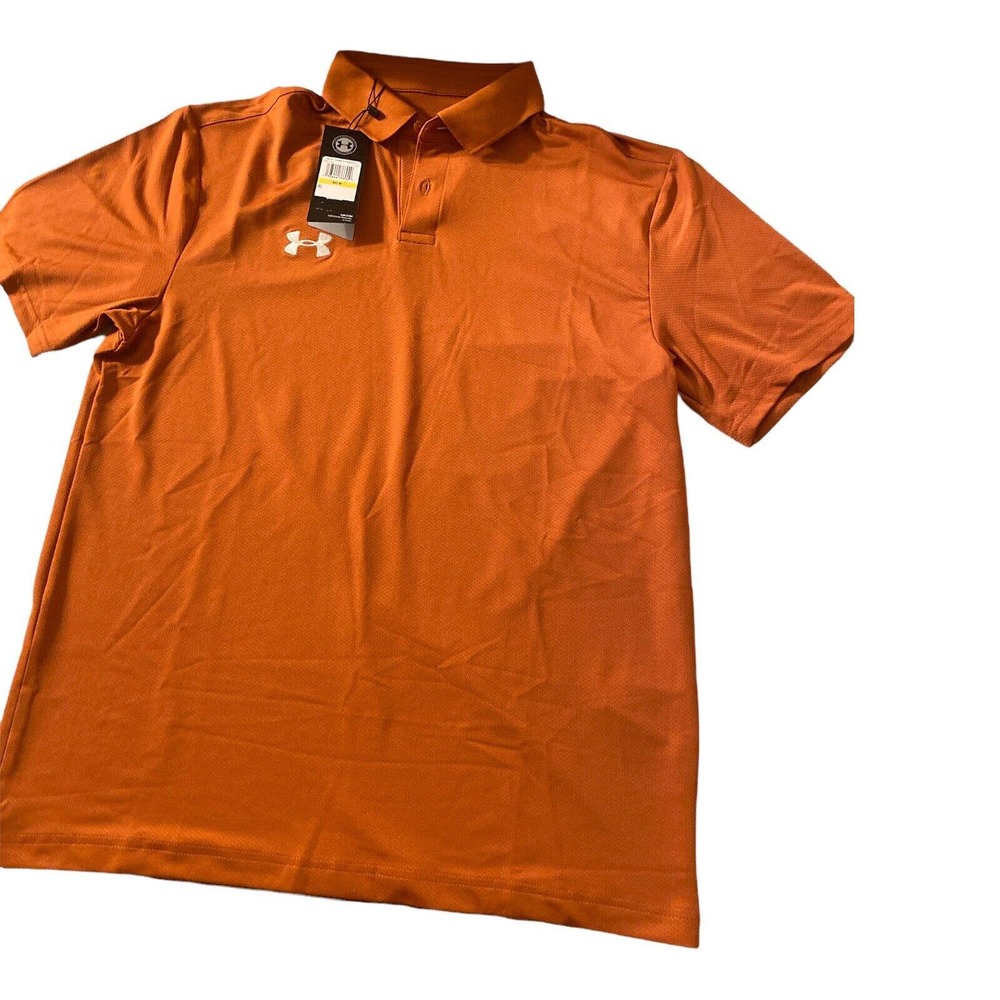 Under Armour Heat Gear Mens M Short Sleeve Texas Orange Polo Shirt Golf NTW